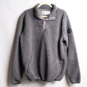 Dutch Bros Coffee Mens Grey Sherpa Fleece Quarter Snap Pullover Jacket Medium